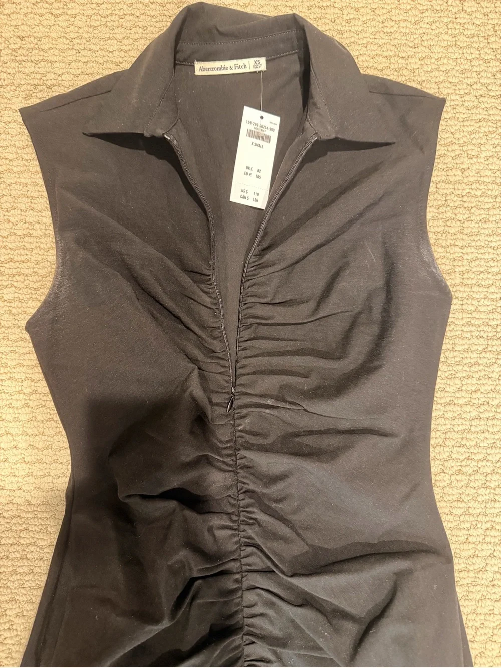 Abercrombie Black Sleeveless Ruched Front Midi Dress XS